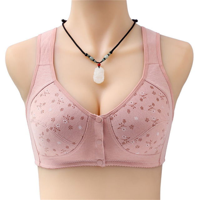 1PC Mother Women Wireless Cotton Bras Underwear Front Closure T-Back Bra Soft Leisure Underwear Big Cup Plus Size