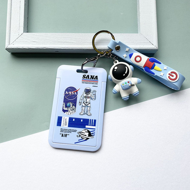 Cute Astronaut Cartoon Card Holder Keychain Student Doll Access Control Ic Card Sliding Certificate Cover For Women Men Wallet