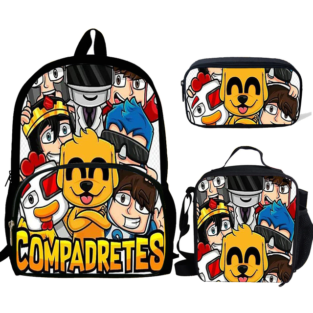 3pcs Mochila Anime mikecack Print Backpack for Boys Girls School Bags Compass Team Kawaii Funny Game Kids School Bag Pack