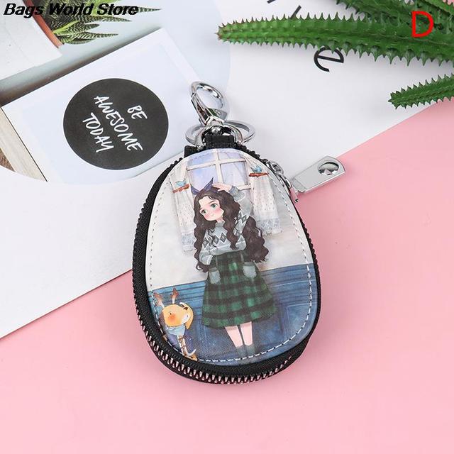 Fashion 1PC Women Key Bag Cartoon Girl Students Leather Key Wallets Key Case Car Key Chains Cover New Lovely Key Holder