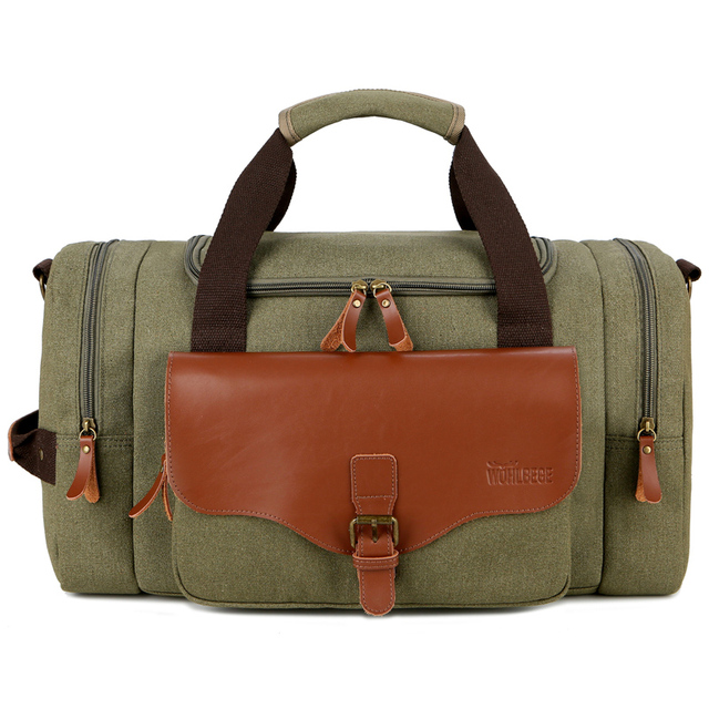 Large Capacity Weekend Men's Leather Weekend Bag Multifunction Canvas Bag Carrying Luggage Bag Travel Bag