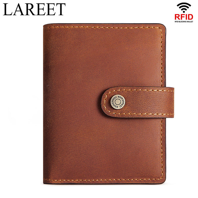 Short RFID Men Thin Bank Wallets Credit Card Holder Slim Male Nut Zipper Hasp Purse Genuine Leather Passport Travel Bags