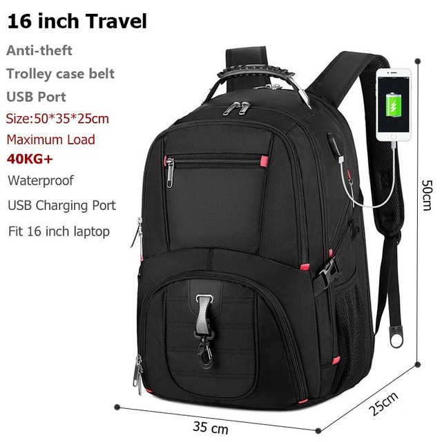 Crossten 17 Inch Durable Laptop Backpack 45L Travel Bag College Book Bag USB Charging Port Water Resistant Swiss-Multifunction