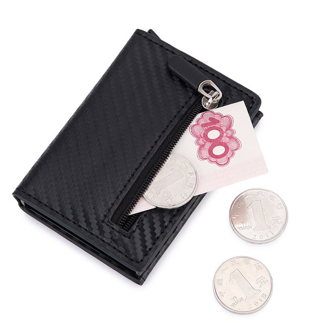 DIENQI Anti Rfid ID Card Holder Case Men Leather Metal Wallet Male Coin Purse Women Mini Carbon Credit Card Holder With Zipper