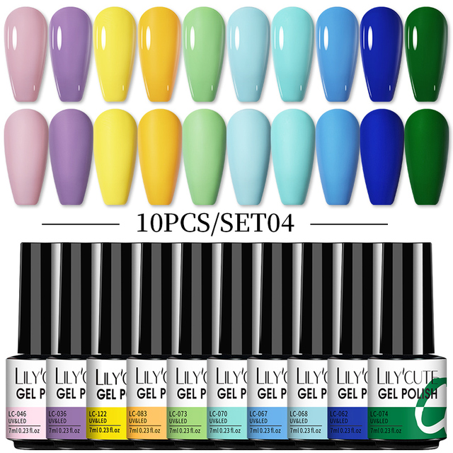 LILYCUTE 10pcs Gel Nail Polish Set With UV Lamp Nude Gel Semi Permanent Hybrid Varnish Base Top Coat Soak Off UV LED Nail Art