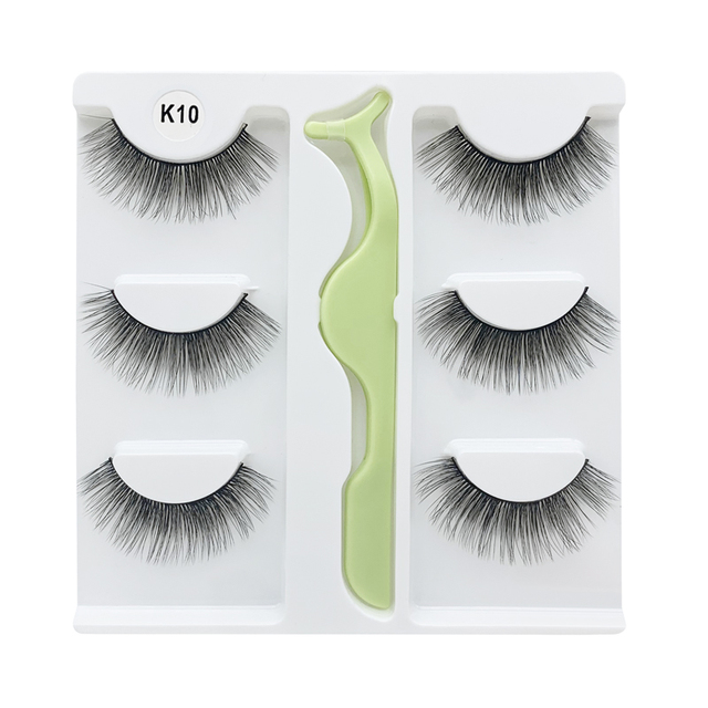 3 Pairs - Faux Mink Hair False Eyelashes With Eyelash Curler 3D Soft Eye Lashes Extension Fluffy False Eyelashes Eye Makeup Tools