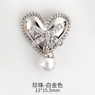 Nail Art Love Heart Zircon Jewelry Real Gold Pendant Love Heart Zircon Pearl Nail Decoration Sticker