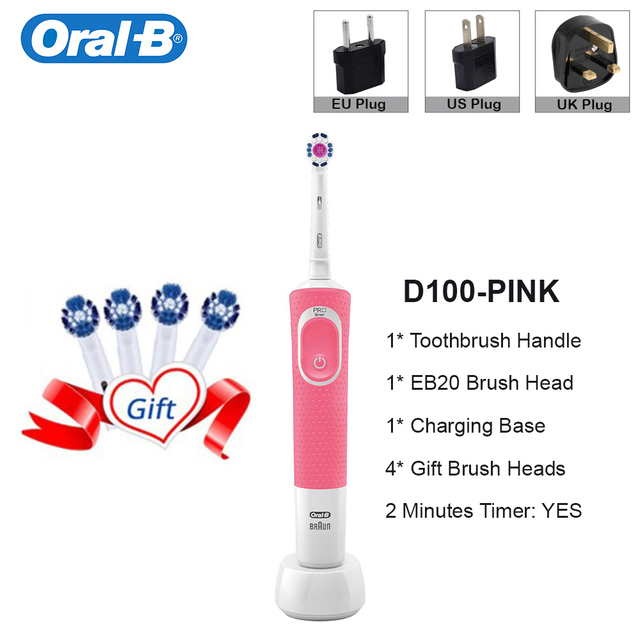 Oral B Electric Toothbrush For Adult D100 Vitality Cleaning Rechargeable Toothbrush Waterproof Cleaner 4 Color Teeth Whitening