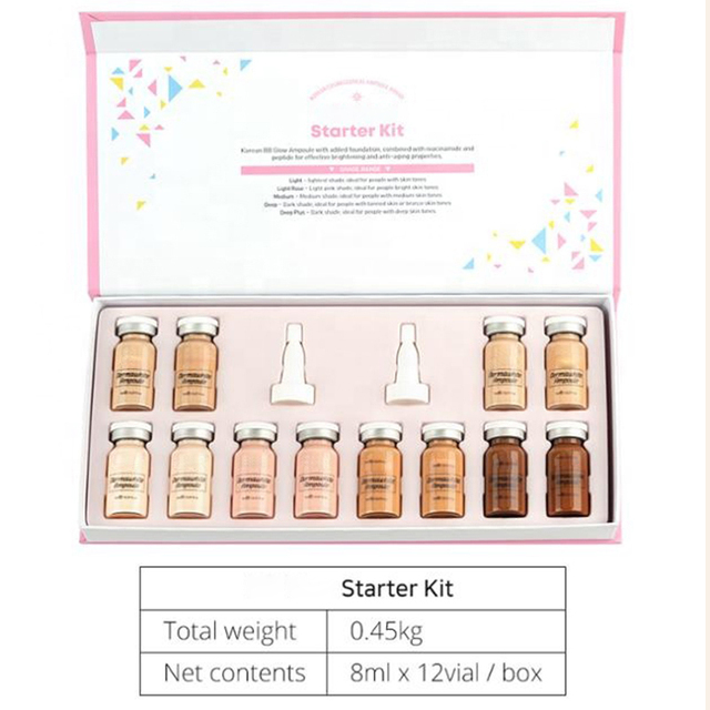 12 Vials Korean Cosmetic Dermawhite BB Cream Glow Starter Kit Stayve Liquid Foundation for Skin Whitening Brightening