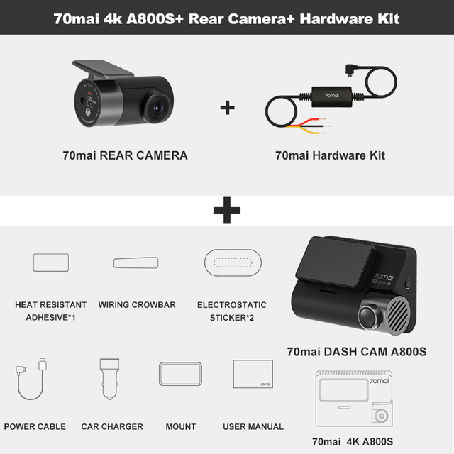 70mai A800S 4K Car DVR GPS ADAS 70mai 4K Dash Cam A800S 24H Parking Monitior 140FOV Support Dual View Rear Camera