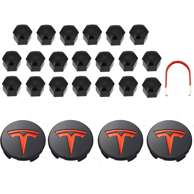 Tesla Model 3S X Wheel Center Caps Hub Caps Screw Cap Kit Decorative Tire Cap Modification Accessories Tesla Car Emblem Badge