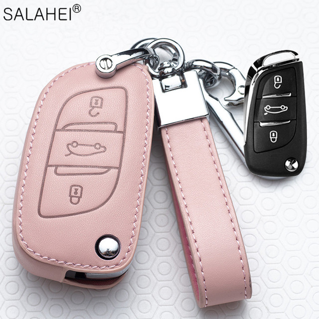 Leather Car Key Case Covers For Peugeot 107 206 207 208 306 307 301 308S 407 2008 3008 4008 5008 RCZ For Citroen C1 C2 C3 C4 C5