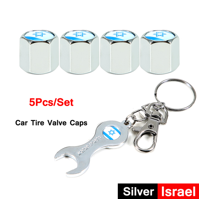 DSYCAR 5pcs/set National Flag Pattern Anti-theft Car Tire Wheel Valve Caps With Wrench Keychain Alloy Car Tire Valve Caps