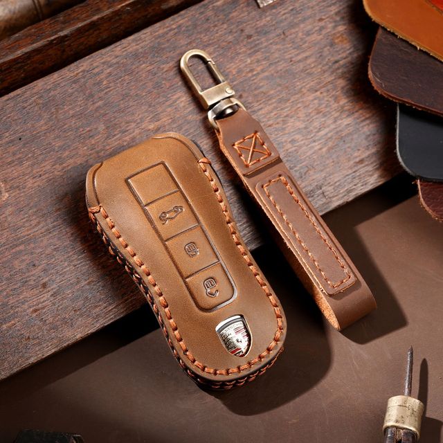 New Luxury Genuine Leather Car Key Cover Case For Porsche Macan 718 Cayenne Palmer Lamela 911 Keychain Holder Car Accessories