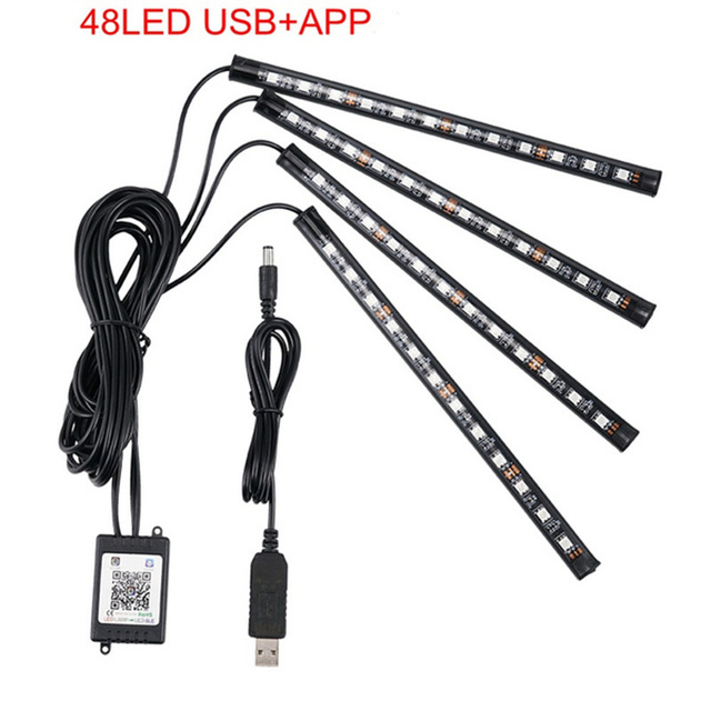 Car LED Strip Lights 36/48/72 RGB Led Foot Atmosphere Lamp 12V Auto Interior Decor Light With USB Bluetooth APP Controller