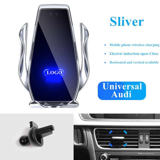 For Audi Q5 2010-2018 Car Cell Phone Holder Air Vent Wireless Charger 360 Rotating Navigation Bracket Support GPS With Logo