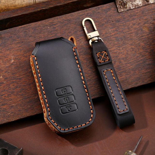 Luxury Car Key Cover Case Genuine Leather Keychain Accessories For Kia Ev6 Seltos K5 Sorento Mq4 7 Button Keyring Holder Shell