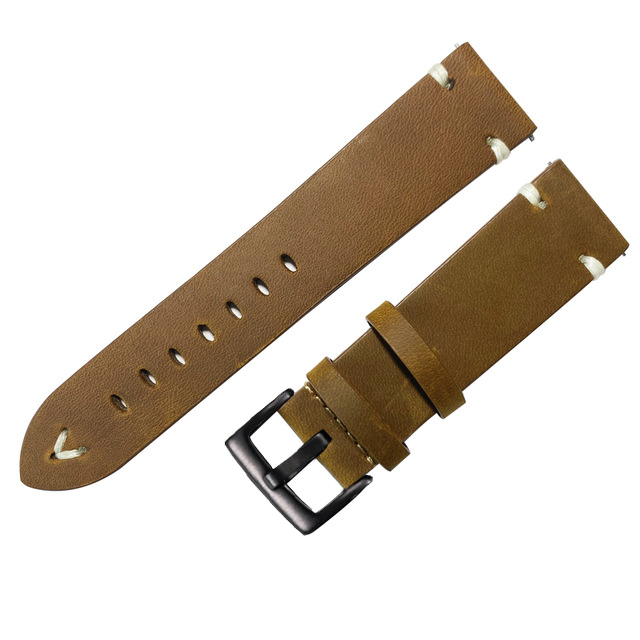 Leather Watchband Strap 18mm 20mm 22mm Quick Release Watch Strap Cowhide Strap Handmade Black Dark Brown Vintage Oil Wax Leather