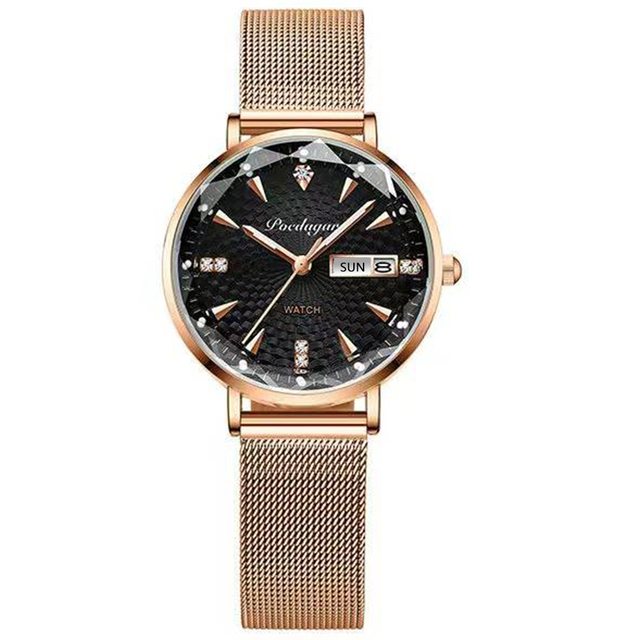 Swiss Brand POEDAGAR Women Watches Luxury Rose Gold Mesh Wristwatch Fashion Simple Waterproof Date Ladies Bracelet Watch Clock