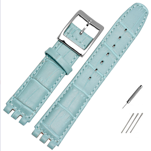 High Quality Luxury 17mm 19mm Waterproof Genuine Leather Watch Strap Band for Swatch Crocodile Pattern Leather Strap Men Blue Red