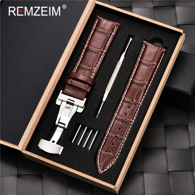 Remz Patterned - Genuine calfskin leather watch strap size 16, 17, 18, 19, 20, 21, 22, 23 and 24mm, with box and watch accessories