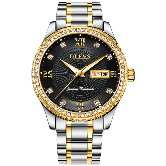 OLEVS Luxury Fashion Men's Quartz Watch Diamond Stainless Steel Watch Waterproof Business Date Sport Men's Watch Exquisite Gift