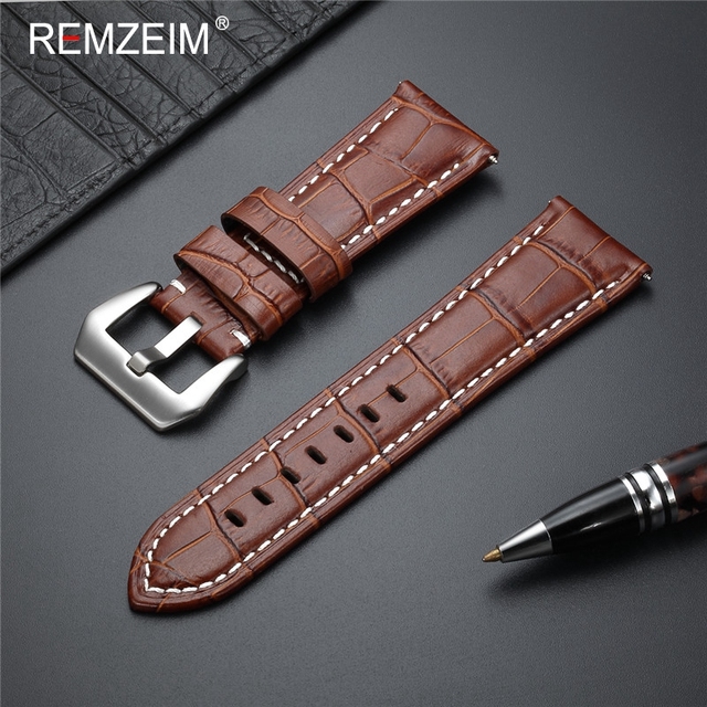 Remz Plaid - Genuine Leather Watch Strap, Blue Watch Strap, Solid Metal Buckle Watch Accessories, 20 22 24 26mm, New