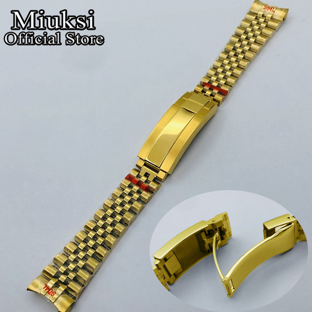 Miuksi 20mm Silver Gold Jubilee Bracelet Slide Glide Lock Clasp 904L Stainless Steel Strap Fit Watch Case Watch Band