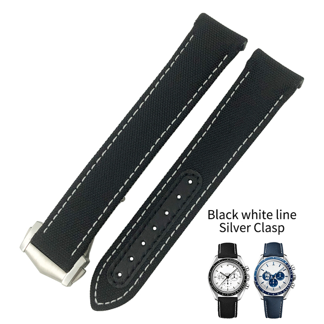 19mm 20mm 21mm High Quality Nylon Fabric Cowhide Watchband For Omega Seamaster AT150 De Ville Speedmaster Curved Watch Strap