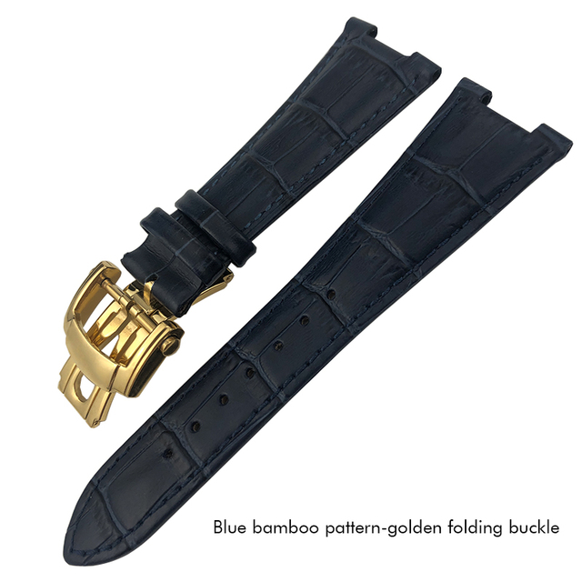 25mm Prong Shape Leather Watch Strap Black Blue Brown Watch Band For Patek Philippe Nautilus Men's Bracelets