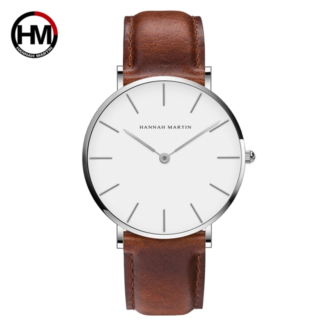 Hannah Martin High Quality Rose Gold Double Watch Men Leather Waterproof Wristwatch Women Dress Fashion Japan Quartz Saat Movement