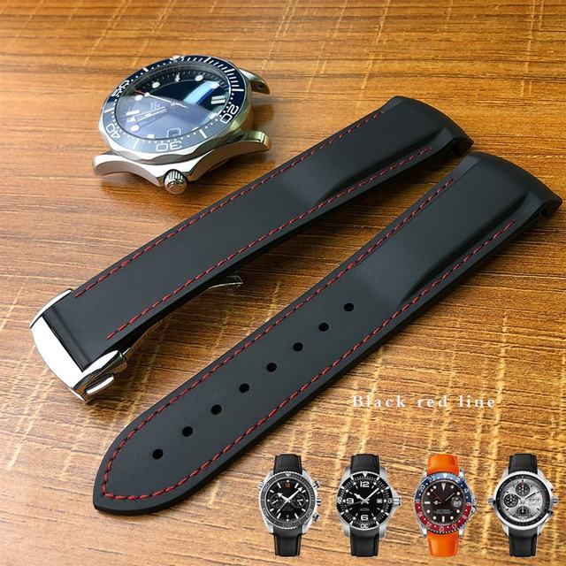 19mm 20mm 21mm 22mm Rubber Silicone Curved End Watchband Folding Buckle Watchband For Omega Seamaster 300 AT150 Watch Speedmater