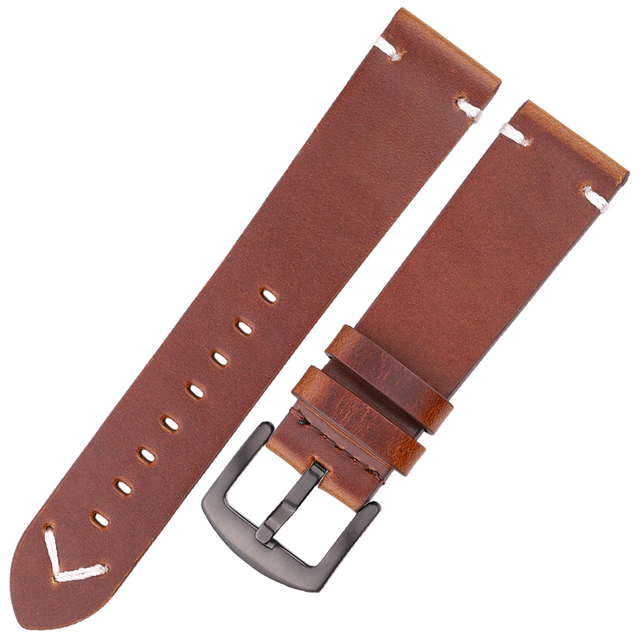 Handmade Leather Watch Strap Yellow Green Oil Wax Cowhide Watchband For Huawei Samsung Smart Watch Strap 18mm 20mm 22mm 24mm