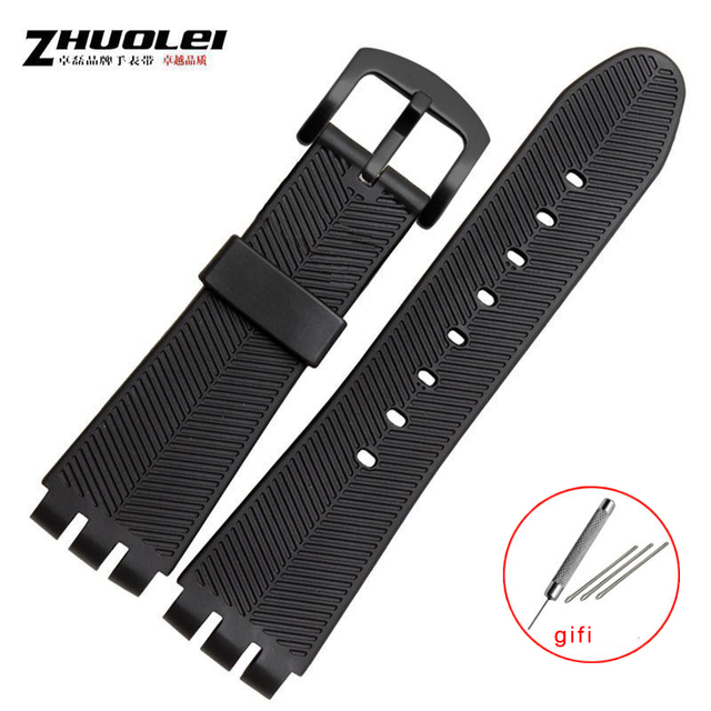 Rubber band for swatch 23mm men's watch, high quality, black, soft, waterproof, silicone, watch straps, black