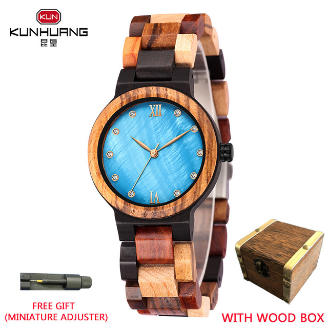 Kunhuang Ladies Watch Top Fashion New Wooden Quartz Watch Japan Movement Business Watch Great Gift Wood Boxmontre Femme