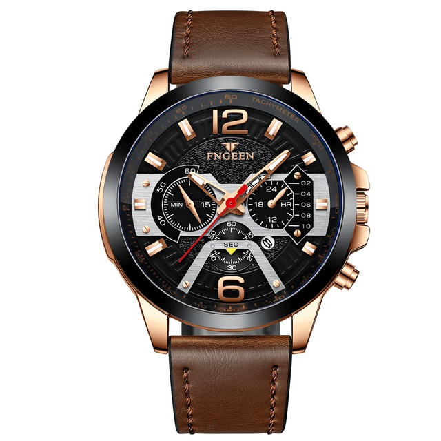 FNGEEN 2022 Fashion Men's Watches Luxury Leather Quartz Wristwatch Calendar Luminous Watch Men Business Casual Sports Watch