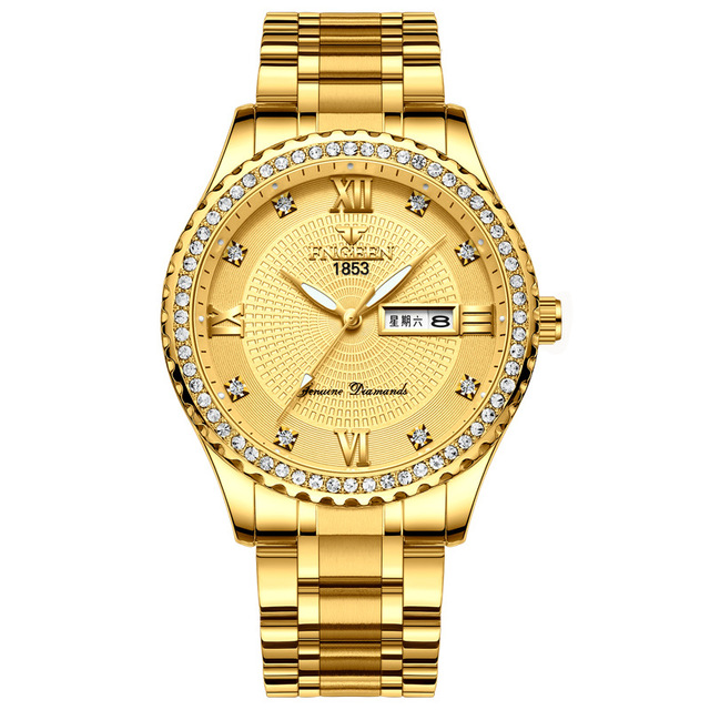 Brand men's watch luxury gold non-mechanical watch stainless steel luminous waterproof gold men's watch brand fashion gift