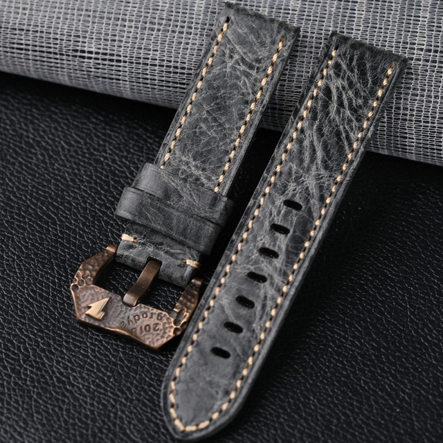 Handmade Genuine Leather Strap Gray Italian Top Layer Cowhide Leather Strap 20 22 24 26mm Matching Matching Bronze Watchband Accessories