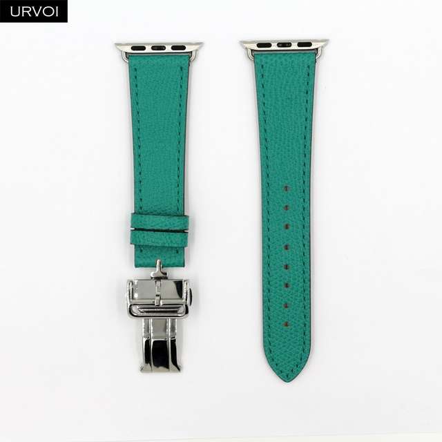 URVOI Deploy Buckle Strap for Apple Watch Series 7 6 SE 5 4 3 2 1 Strap for iwatch Strap Round Single Leather Watch Strap Swift