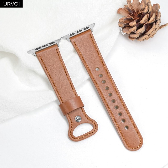 URVOI Leather Strap for Apple Watch Series 7 6 SE 5 4 Sport Band Genuine Leather Pin Buckle for iWatch Single Loop 41mm 45mm