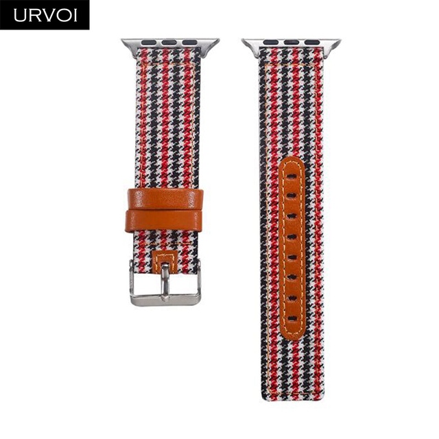 URVOI Canvas Strap for Apple Watch series 7 6 SE5 4 3 Swallow Pattern Grip Wrist Jean Strap for iwatch Classic Design Leather Back