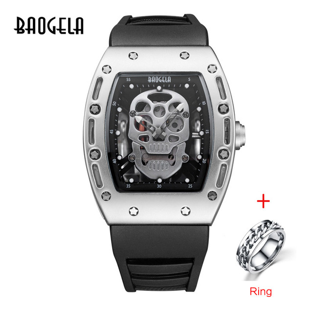 Baogela Pirate Skull Pattern Men's Watch Silicone Luminous Quartz Watches Military Wateproof Skeleton Wristwatch for Man 1612