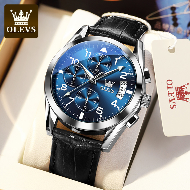 OLEVS Watch 2022 New Fashion Casual Mens Watches Luxury Brand Quartz Watch Premium Leather Waterproof Chronograph Watch for Men