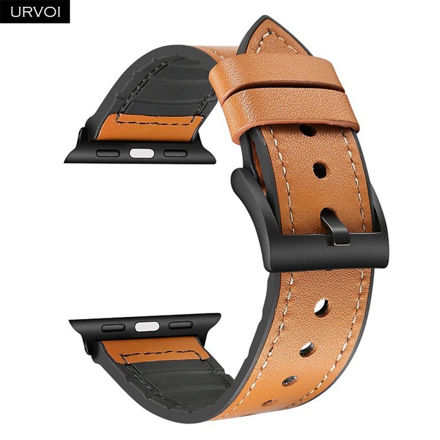 URVOI حزام ل أبل سلسلة ساعة 7 6 SE 5 4 3 2 1 حزام من الجلد سيليكون الظهر ل iwatch حزام تنفس 41 45 مللي متر مشبك أسود