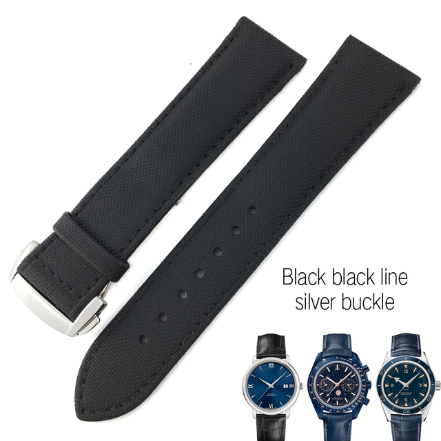 20mm 22mm Canvas Leather Down Watch Band 19mm 21mm Replacement For Omega 300 Planet Ocean Seiko Nylon Hamilton Strap