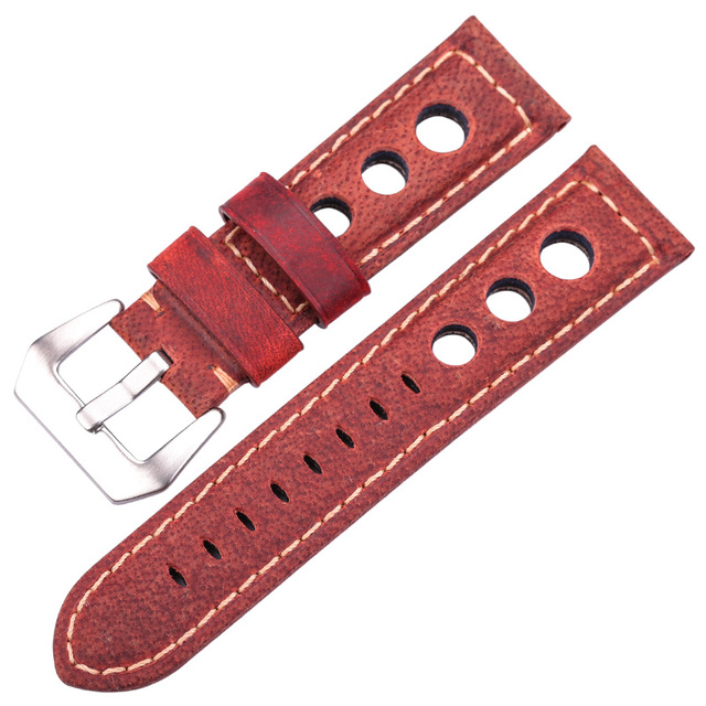 Cowhide Oil Wax Leather Watch Band, 22mm, 24mm, Dark Brown, for Men and Women, Genuine Leather, Fashionable, with Pin Buckle