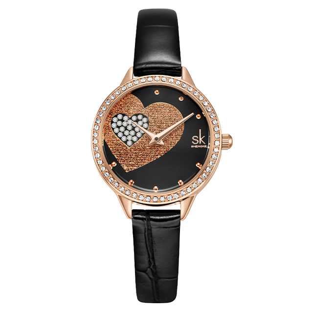 Quartz Watch for Women Luxury Fashion Leather Wristwatch Female Anniversary Gift Office Casual Shopping Rhinestone Heart Clock