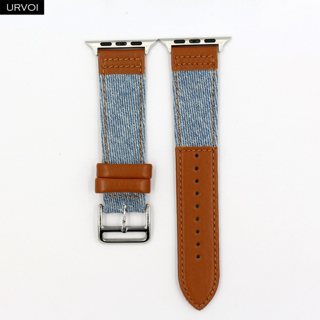 URVOI Canvas Band for Apple Watch Series 7 6 SE 5 4 3 2 1 Strap for iwatch 41 45mm Jeans with Leather Back Wrist Band 38 42mm