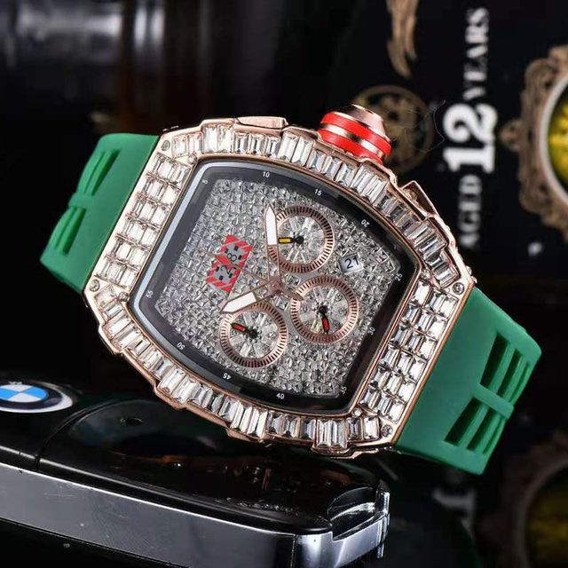 Fashion Brand RM Diamond Casual Women Watch Sport Gel Silicone Chronograph Woman Man Couples Steel Calendar Quartz Watches