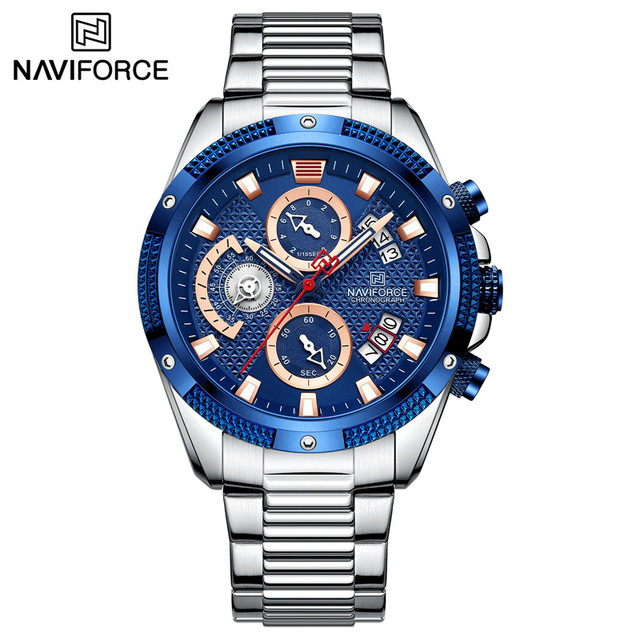 NAVIFORCE Men's Sport Watch Wristwatch Luxury Brand Military Chronograph Stainless Steel Male Quartz Watch Gift 8021